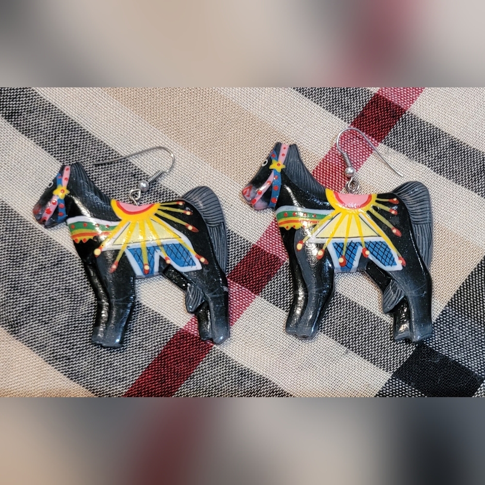 Black and Multicolor Horse-Shaped Earrings